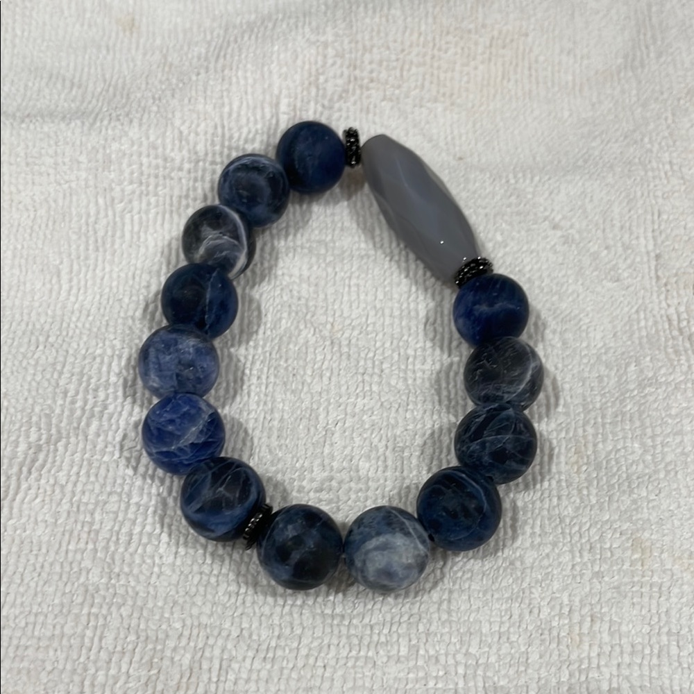New Marlyn Schiff Blue Sodalite Beaded Bracelet Unisex Jewelry Mens